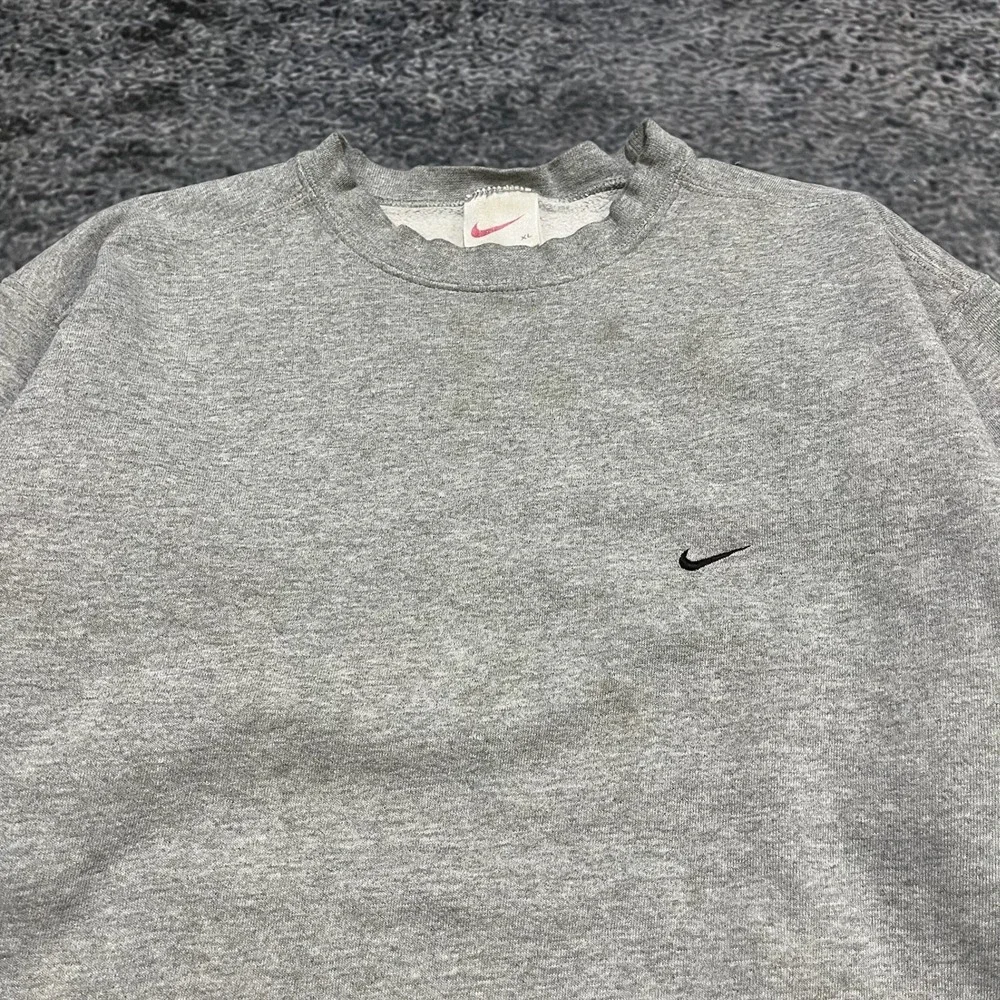 Vintage‎ 90s Nike Sweatshirt Mens XL Gray Mini Swoosh Embroidered Crewneck
